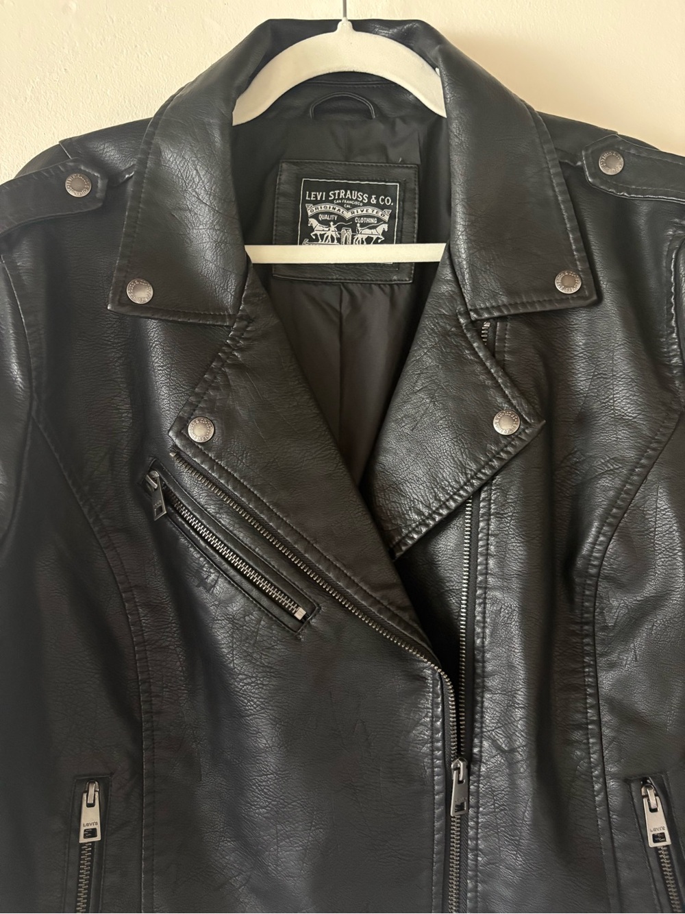 Levis Moto Jacket Retro Rockabilly Black Faux Leather Womens XL City Goth Biker